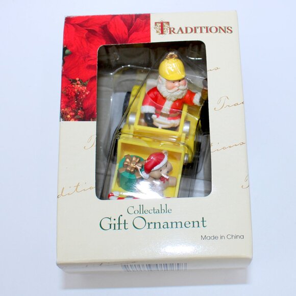 Traditions Collectible Christmas Ornament Santa on a Tractor with Toys & Bell - Picture 1 of 2